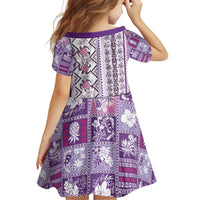 Hawaii Makahiki Turtle Family Matching Off Shoulder Short Dress and Hawaiian Shirt Violet Tapa Pattern - Polynesian Pride