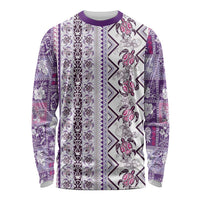 Hawaii Makahiki Turtle Long Sleeve Shirt Violet Tapa Pattern - Polynesian Pride