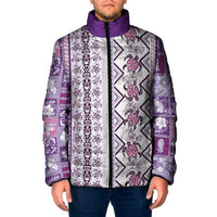 Hawaii Makahiki Turtle Padded Jacket Violet Tapa Pattern - Polynesian Pride