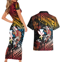 Hawaii And Japan Couples Matching Short Sleeve Bodycon Dress and Hawaiian Shirt Koi Fish With Kanaka Maoli LT05 - Polynesian Pride