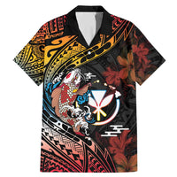 Hawaii And Japan Family Matching Mermaid Dress and Hawaiian Shirt Koi Fish With Kanaka Maoli LT05 Dad's Shirt - Short Sleeve Black - Polynesian Pride
