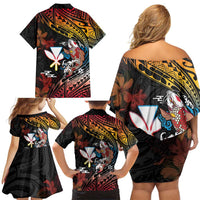 Hawaii And Japan Family Matching Off Shoulder Short Dress and Hawaiian Shirt Koi Fish With Kanaka Maoli LT05 - Polynesian Pride