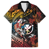 Hawaii And Japan Family Matching Off Shoulder Short Dress and Hawaiian Shirt Koi Fish With Kanaka Maoli LT05 Dad's Shirt - Short Sleeve Black - Polynesian Pride