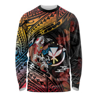 Hawaii And Japan Long Sleeve Shirt Koi Fish With Kanaka Maoli LT05 Unisex Black - Polynesian Pride
