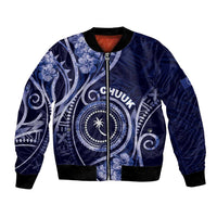 Personalised FSM Chuuk Bomber Jacket Ocean Floral Pattern LT05 Unisex Navy - Polynesian Pride