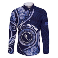 Personalised FSM Chuuk Family Matching Long Sleeve Bodycon Dress and Hawaiian Shirt Ocean Floral Pattern LT05 Dad's Shirt - Long Sleeve Navy - Polynesian Pride