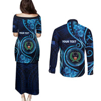 Personalised FSM Pohnpei Couples Matching Puletasi and Long Sleeve Button Shirt Ocean Floral Pattern LT05 - Polynesian Pride