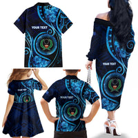 Personalised FSM Pohnpei Family Matching Off The Shoulder Long Sleeve Dress and Hawaiian Shirt Ocean Floral Pattern LT05 - Polynesian Pride