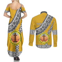 Personalised Anastasis College Couples Matching Summer Maxi Dress and Long Sleeve Button Shirt Tonga Unique Style - Polynesian Pride
