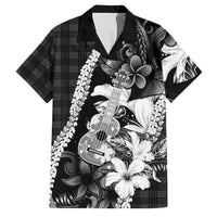 Hawaii Ukulele Family Matching Long Sleeve Bodycon Dress and Hawaiian Shirt Tropical Flowers With Palaka Effect Black Version LT05 Dad's Shirt - Short Sleeve Black - Polynesian Pride