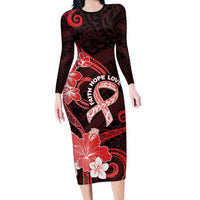 Heart Health Awareness Family Matching Long Sleeve Bodycon Dress and Hawaiian Shirt Warrior Wears Red Polynesian Style LT05 Mom's Dress Red - Polynesian Pride