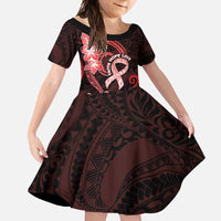 Heart Health Awareness Family Matching Off Shoulder Maxi Dress and Hawaiian Shirt Warrior Wears Red Polynesian Style LT05 Daughter's Dress Red - Polynesian Pride