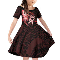 Heart Health Awareness Family Matching Off Shoulder Short Dress and Hawaiian Shirt Warrior Wears Red Polynesian Style LT05 Daughter's Dress Red - Polynesian Pride
