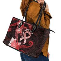 Heart Health Awareness Leather Tote Bag Warrior Wears Red Polynesian Style