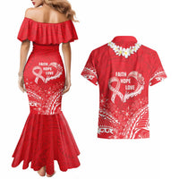 Heart Health Awareness Couples Matching Mermaid Dress and Hawaiian Shirt Polynesian Red Ribbon LT05 - Polynesian Pride