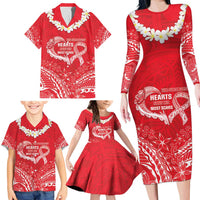 Heart Health Awareness Family Matching Long Sleeve Bodycon Dress and Hawaiian Shirt Polynesian Red Ribbon LT05 - Polynesian Pride