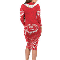 Heart Health Awareness Family Matching Long Sleeve Bodycon Dress and Hawaiian Shirt Polynesian Red Ribbon LT05 - Polynesian Pride