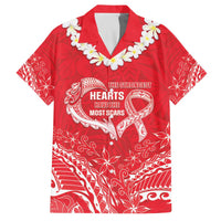 Heart Health Awareness Family Matching Off The Shoulder Long Sleeve Dress and Hawaiian Shirt Polynesian Red Ribbon LT05 Dad's Shirt - Short Sleeve Red - Polynesian Pride