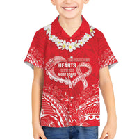Heart Health Awareness Family Matching Off The Shoulder Long Sleeve Dress and Hawaiian Shirt Polynesian Red Ribbon LT05 Son's Shirt Red - Polynesian Pride