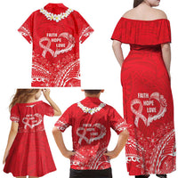 Heart Health Awareness Family Matching Off Shoulder Maxi Dress and Hawaiian Shirt Polynesian Red Ribbon LT05 - Polynesian Pride
