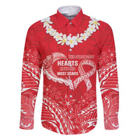 Heart Health Awareness Family Matching Off Shoulder Maxi Dress and Hawaiian Shirt Polynesian Red Ribbon LT05 Dad's Shirt - Long Sleeve Red - Polynesian Pride