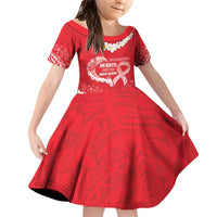 Heart Health Awareness Family Matching Off Shoulder Short Dress and Hawaiian Shirt Polynesian Red Ribbon LT05 Daughter's Dress Red - Polynesian Pride