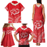 Heart Health Awareness Family Matching Tank Maxi Dress and Hawaiian Shirt Polynesian Red Ribbon LT05 - Polynesian Pride