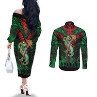 New Zealand ANZAC Day Couples Matching Off The Shoulder Long Sleeve Dress and Long Sleeve Button Shirt Aotearoa Hei Tiki LT05 - Polynesian Pride