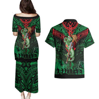 New Zealand ANZAC Day Couples Matching Puletasi and Hawaiian Shirt Aotearoa Hei Tiki
