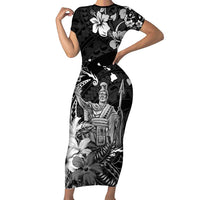 Hawaii King Kamehameha Day Family Matching Short Sleeve Bodycon Dress and Hawaiian Shirt Polynesian Pattern Mix Hibiscus Black LT05 Mom's Dress Black - Polynesian Pride