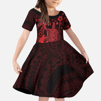 Hawaii King Kamehameha Day Family Matching Puletasi and Hawaiian Shirt Polynesian Pattern Mix Hibiscus Red