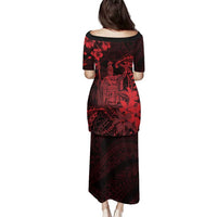 Hawaii King Kamehameha Day Family Matching Puletasi and Hawaiian Shirt Polynesian Pattern Mix Hibiscus Red
