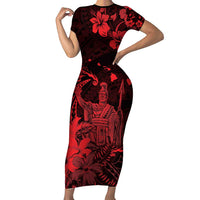 Hawaii King Kamehameha Day Family Matching Short Sleeve Bodycon Dress and Hawaiian Shirt Polynesian Pattern Mix Hibiscus Red LT05 Mom's Dress Red - Polynesian Pride