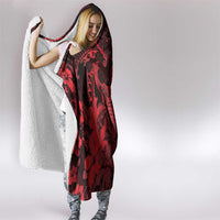 Hawaii King Kamehameha Day Hooded Blanket Polynesian Pattern Mix Hibiscus Red
