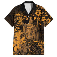 Hawaii King Kamehameha Day Family Matching Off The Shoulder Long Sleeve Dress and Hawaiian Shirt Polynesian Pattern Mix Hibiscus Gold LT05 Dad's Shirt - Short Sleeve Gold - Polynesian Pride