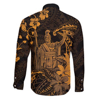 Hawaii King Kamehameha Day Family Matching Off Shoulder Maxi Dress and Hawaiian Shirt Polynesian Pattern Mix Hibiscus Gold LT05 - Polynesian Pride
