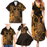 Hawaii King Kamehameha Day Family Matching Summer Maxi Dress and Hawaiian Shirt Polynesian Pattern Mix Hibiscus Gold LT05 - Polynesian Pride