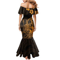 Hawaii King Kamehameha Day Mermaid Dress Polynesian Pattern Mix Hibiscus Gold LT05 - Polynesian Pride
