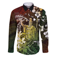 Hawaii King Kamehameha Day Family Matching Mermaid Dress and Hawaiian Shirt Polynesian Pattern Mix Hibiscus Reggae LT05 Dad's Shirt - Long Sleeve Reggae - Polynesian Pride