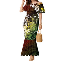 Hawaii King Kamehameha Day Family Matching Mermaid Dress and Hawaiian Shirt Polynesian Pattern Mix Hibiscus Reggae LT05 Mom's Dress Reggae - Polynesian Pride