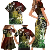 Hawaii King Kamehameha Day Family Matching Short Sleeve Bodycon Dress and Hawaiian Shirt Polynesian Pattern Mix Hibiscus Reggae LT05 - Polynesian Pride