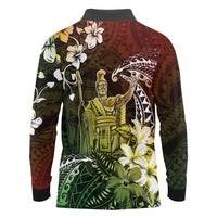 Hawaii King Kamehameha Day Long Sleeve Polo Shirt Polynesian Pattern Mix Hibiscus Reggae LT05 - Polynesian Pride