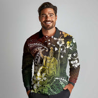 Hawaii King Kamehameha Day Long Sleeve Polo Shirt Polynesian Pattern Mix Hibiscus Reggae LT05 - Polynesian Pride