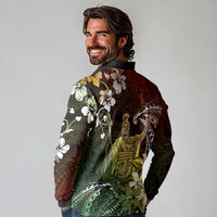 Hawaii King Kamehameha Day Long Sleeve Polo Shirt Polynesian Pattern Mix Hibiscus Reggae LT05 - Polynesian Pride