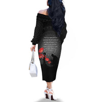 Cook Islands ANZAC Day Family Matching Off The Shoulder Long Sleeve Dress and Hawaiian Shirt Soldier Silhouette Remembrance LT05 - Polynesian Pride