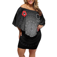 Cook Islands ANZAC Day Off Shoulder Short Dress Soldier Silhouette Remembrance LT05 Women Black - Polynesian Pride
