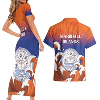 Marshall Islands Fishermen's Day Couples Matching Short Sleeve Bodycon Dress and Hawaiian Shirt It's Fishing Time LT05 - Polynesian Pride