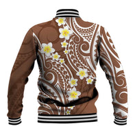 Plumeria With Brown Polynesian Tattoo Pattern Baseball Jacket