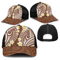 Plumeria With Brown Polynesian Tattoo Pattern Baseball Net Cap - Polynesian Pride