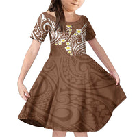 Plumeria With Brown Polynesian Tattoo Pattern Family Matching Summer Maxi Dress and Hawaiian Shirt LT05 Daughter's Dress Brown - Polynesian Pride